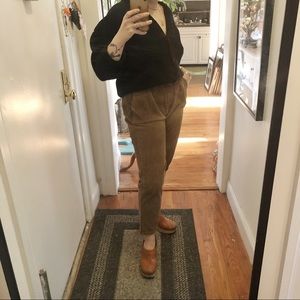 Brown corduroy high waisted ankle tapered pants.